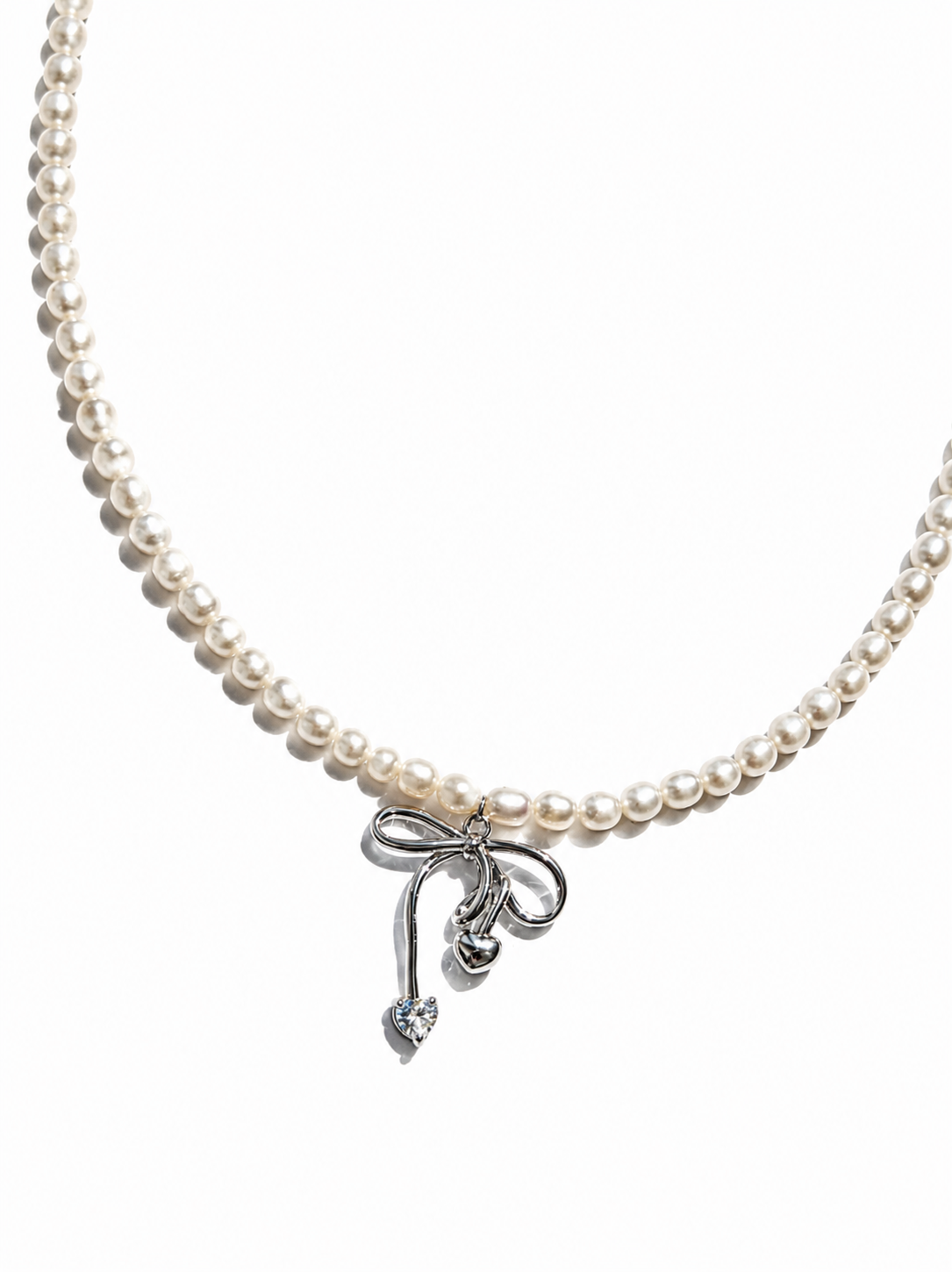 Colier cu perle și pandantiv fundiță  Ribbon Pearl
