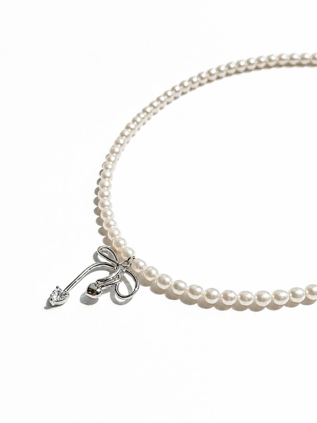 Colier cu perle și pandantiv fundiță  Ribbon Pearl