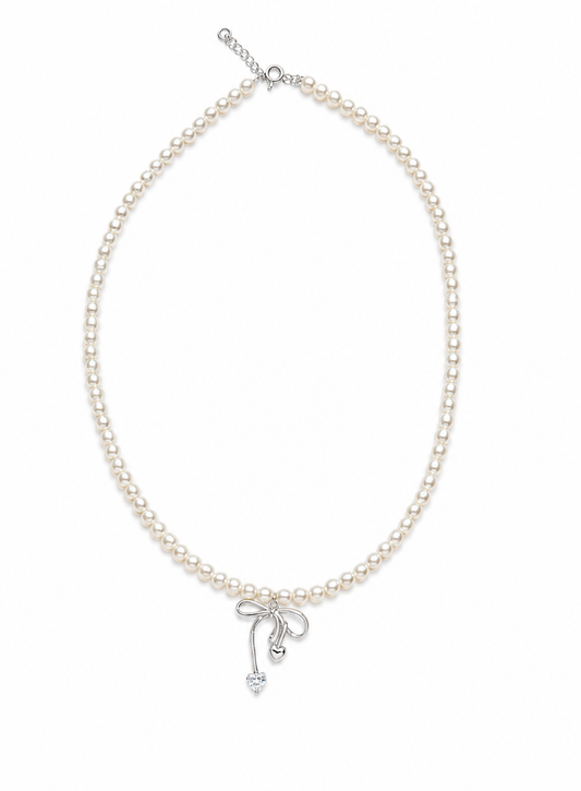 Colier cu perle și pandantiv fundiță  Ribbon Pearl