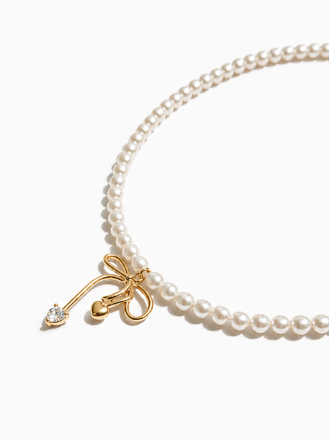 Colier cu perle și pandantiv fundiță  Ribbon Pearl