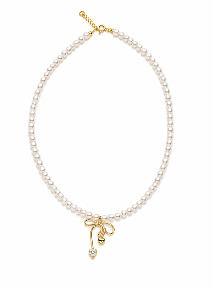 Colier cu perle și pandantiv fundiță  Ribbon Pearl